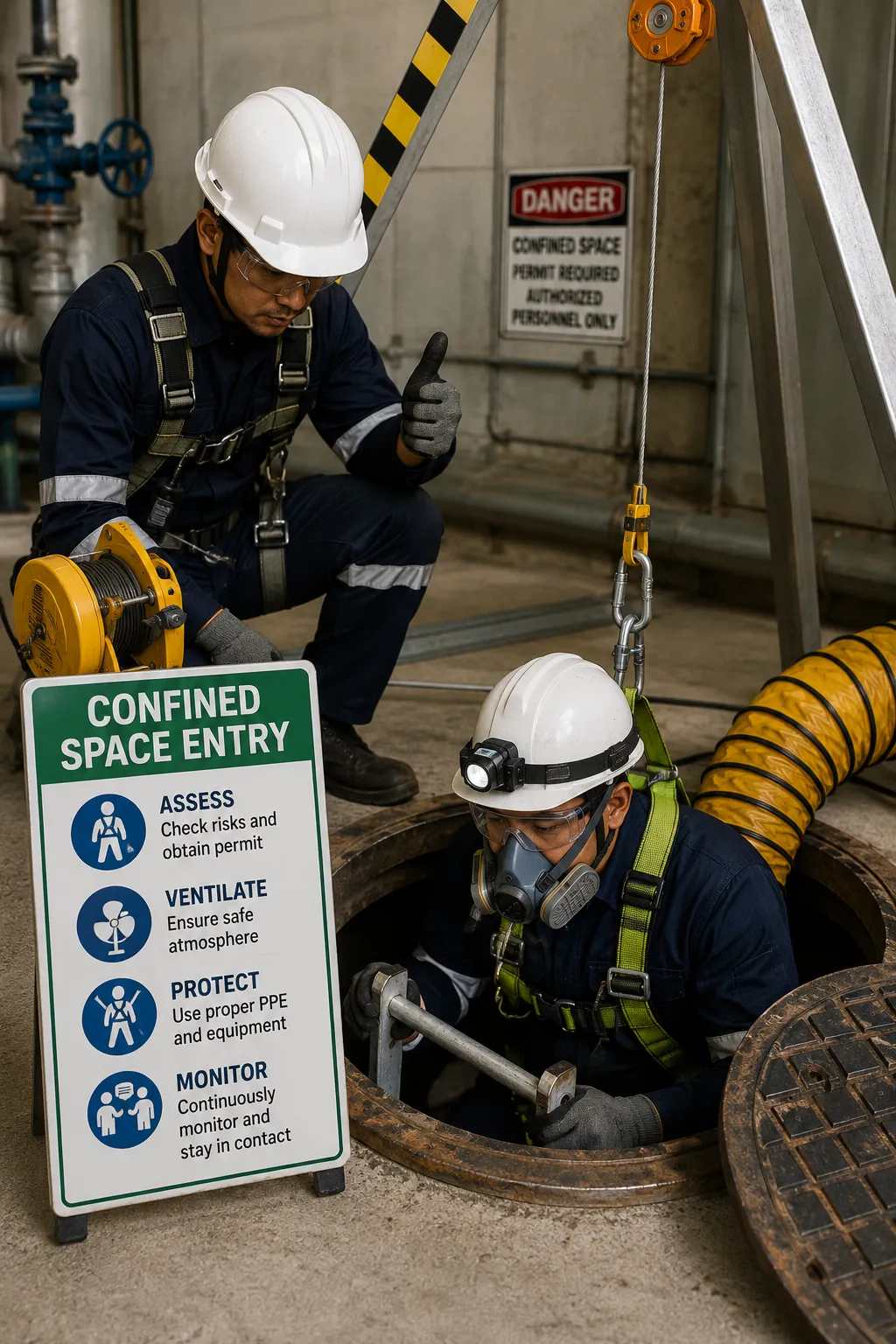Confined space entry safety operation

