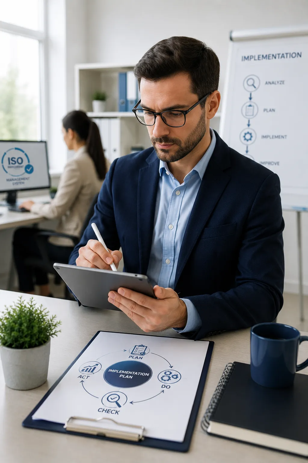 Focused professional in modern office workspace

