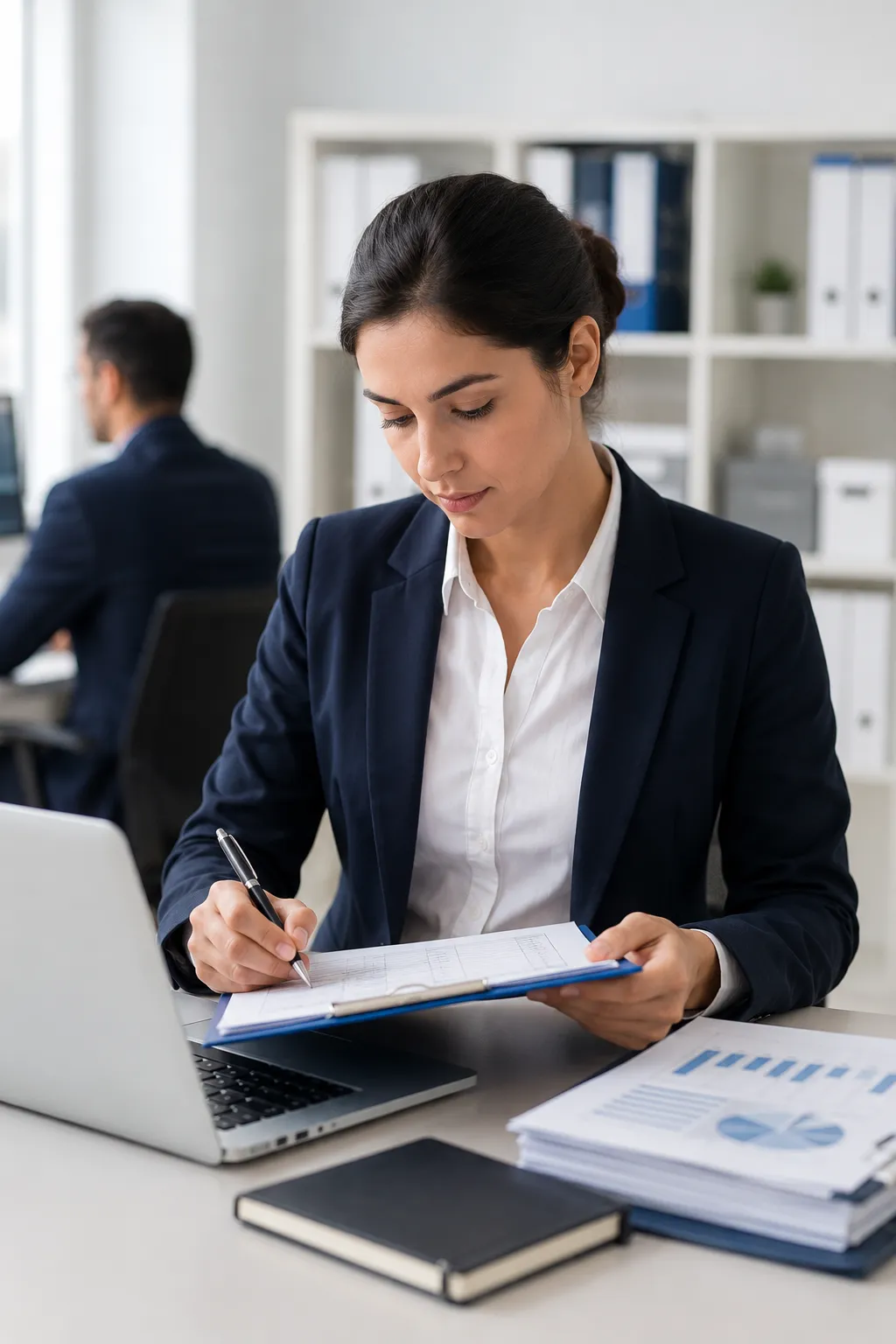 Focused professional in modern office

