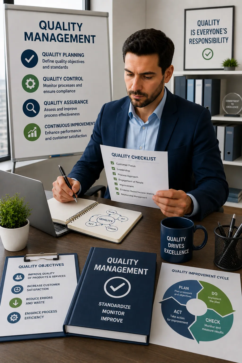 Focused work in quality management office

