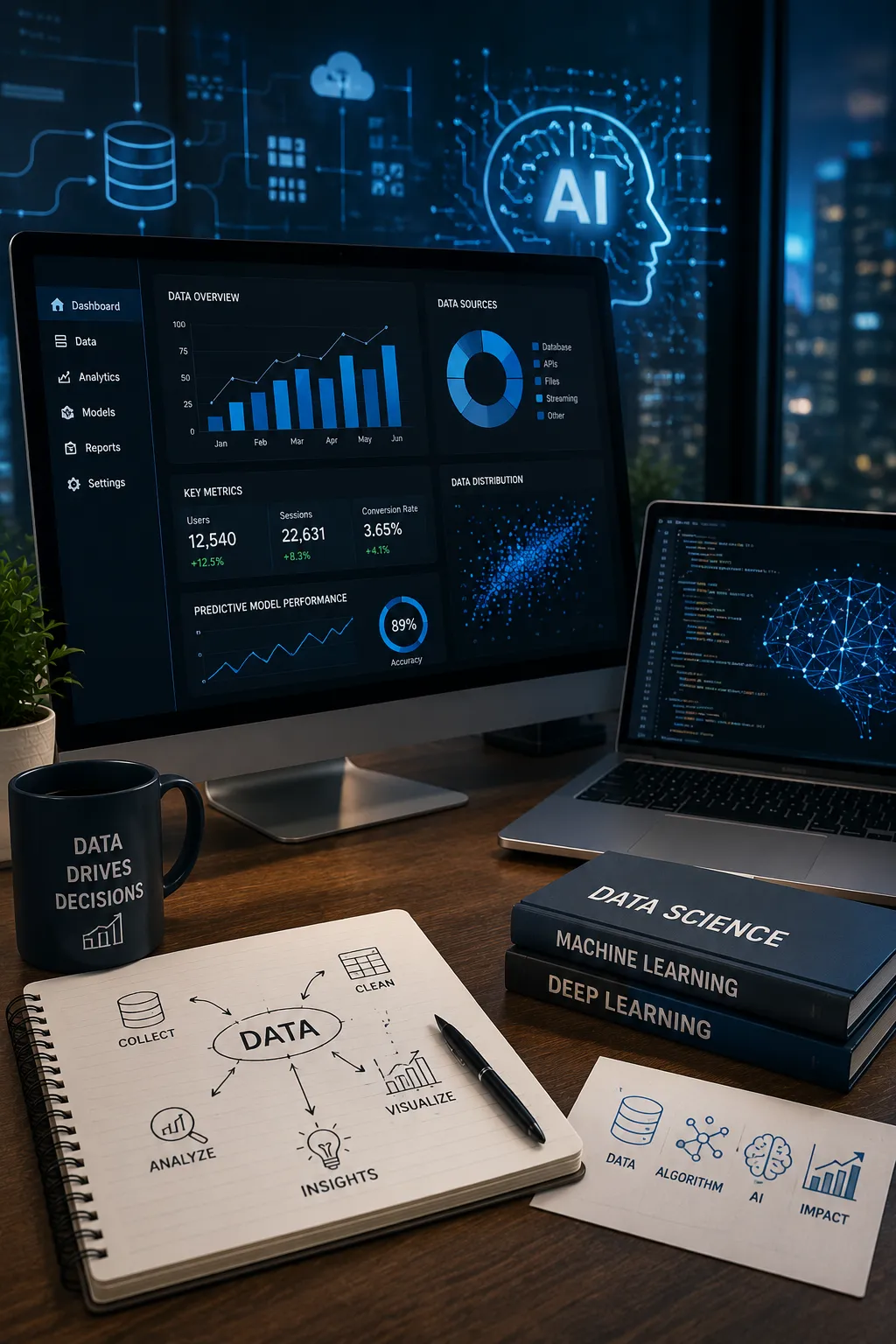 Futuristic data science workspace


