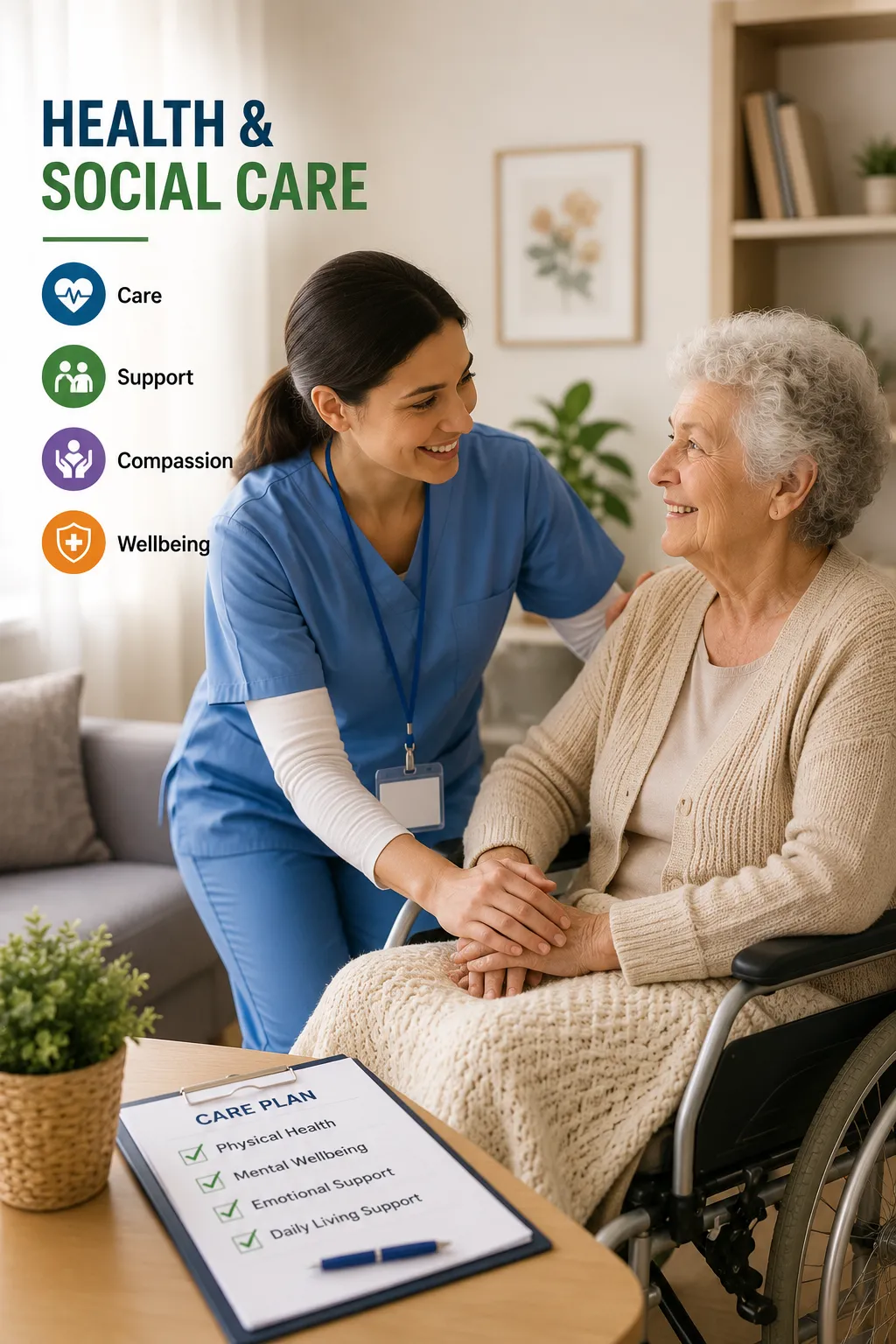 Healthcare support and caregiving moments

