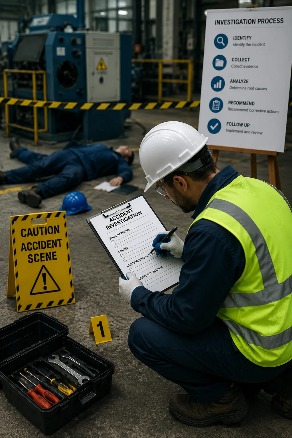 Industrial accident investigation in progress

