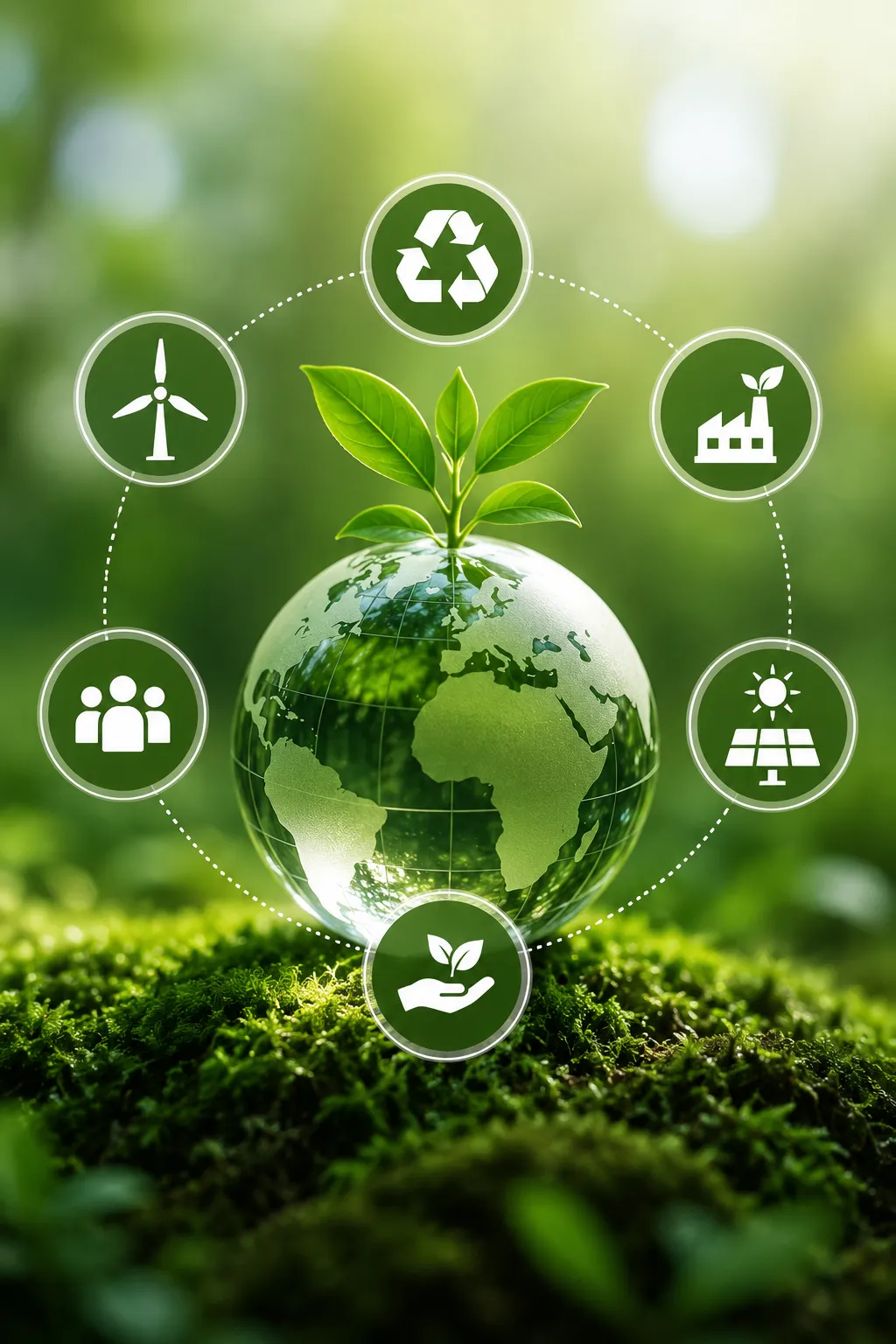 Sustainable future earth, growth, and icons

